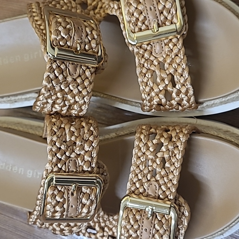 MADEN GIRL Women's Tan Woven Sandals with Gold Buckles used good‎ condition - Picture 13 of 13